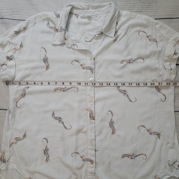 Jane + Delancey Size L Seahorse Button Up Shirt Nautical Lightweight Summer - Picture 6 of 10